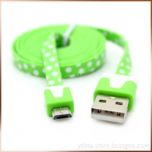 Green 1M Flat 5 Pin Micro To USB 2.0 Printed Data Cable For Android Phone